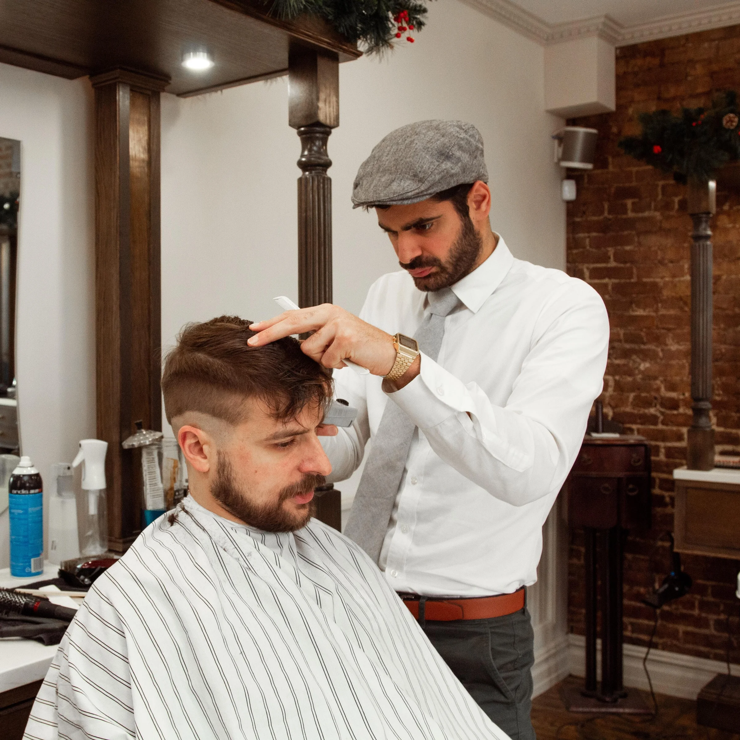 A barber cutting hair